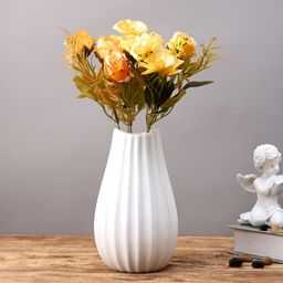 Myntra Elegant Homes White Wavy-Striped Ceramic Glossy Flower Vase-picture-20