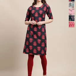7Threads Selection Of 6 Floral Printed Round Neck Straight Kurtas-picture-17