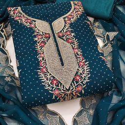 Rangtulika Ethnics Floral Embroidered Beads and Stones Georgette Unstitched Dress Material-picture-30