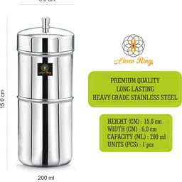 eleven rings Stainless Steel South Indian Style Drip Filter Coffee Maker 200 ml (3-4 Cups) Indian Coffee Filter image 3