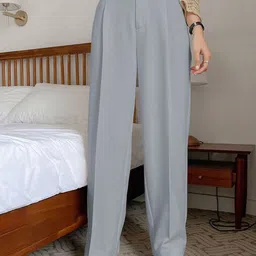 Kotty Women Relaxed Straight Leg Straight Fit High-Rise Cotton Pleated Formal Trousers-image-51