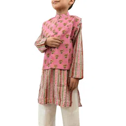 FREE BIRDS Boys Printed Pure Cotton Kurta & Pajama With Nehru Jacket image 3