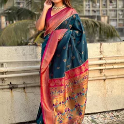 ELITE WEAVES Woven Design Zari Silk Blend Paithani Saree image 2