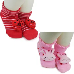 NESKA MODA 6 To 12 Months Baby Set Of 2 Pair Cotton Anti Slip Face Ankle Socks/ Booties-image-45