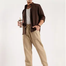 Blu MNKY Men Classic Loose Fit Corduroy Pleated Trousers-picture-57