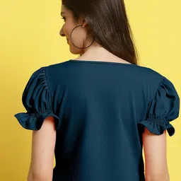 Metronaut Women Pack of 2 Solid Sweetheart Neck Puff Sleeves Regular Tops image 5