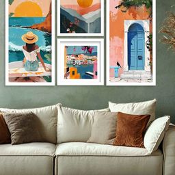 Kotart Orange & Blue 4 Pieces SunSet Wooden Wall Arts-picture-32