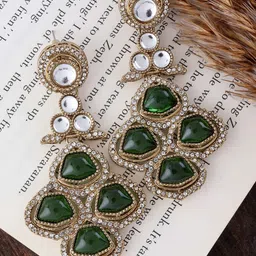 SHONA'S STYLE Brass-Plated Zircon Studded Circular Shaped Drop Earrings-picture-3