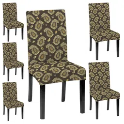 Lazi Brown & Beige 6 Pieces Printed Chair Covers-picture-40