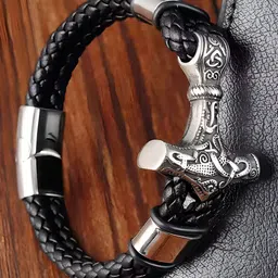 Thrillz Men Leather Silver-Plated Wraparound Bracelet-picture-12