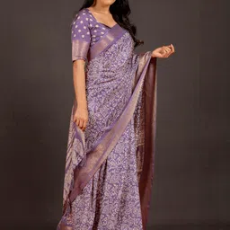 KALINI Purple Printed Silk Cotton Sarees image 3