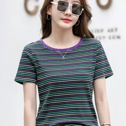 KPOP Women Striped Round Neck Top-picture-21