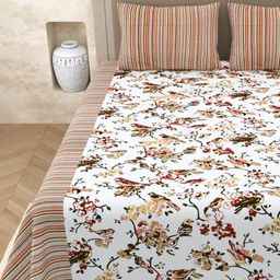 Aura White & Brown Ethnic Motifs 210 TC Queen Bedsheet with 2 Pillow Covers-picture-6