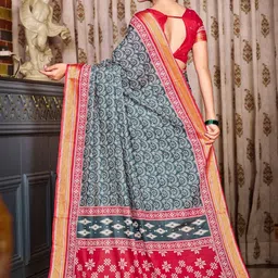 all about you Floral Printed Zari Pure Cotton Bagru Saree image 2