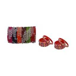 SOMIL Set Of 32 Artificial Stones Studded Glass Bangles-picture-34