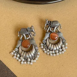 NAMAN ARTS Silver-Plated Artificial Stones Studded And Beaded Contemporary Drop Earrings-picture-20