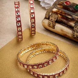 Anouk Set Of 4 Gold-Plated Kundan-Studded Traditional Bangles-image-74