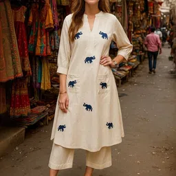 JANOI Women Ethnic Motifs Printed Regular Kurta with Trousers-picture-26