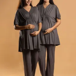 Block Hop Women Solid V-Neck Cotton Longline Kaftan Top image 5