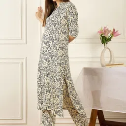 Indo Era Printed Mandarin Collar Three-Quarter Sleeves Top With Trousers image 2