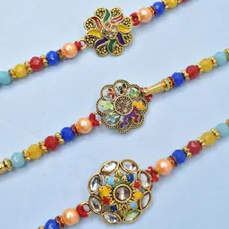 MEIRA JEWELLERY Set Of 3 Stones Studded & Beaded Rakhi Comes with Roli Chawal & Card-picture-27