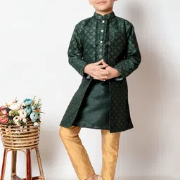 AHLAN APPARELS Boys Ethnic Motifs Embroidered Sequinned Dupion Silk Kurta with Pyjamas-picture-27