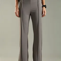 DOMIN8 Women Solid Slim-Fit Mid-Rise Flared Trousers-image-49