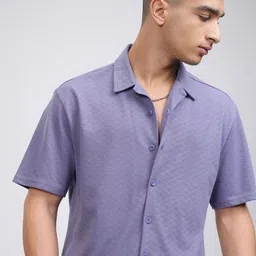 HIGHLANDER Men Cuban Collar Textured Cotton Casual Shirt-picture-4