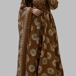 ROOTSOUL Women Ethnic Motifs Printed Empire Mirror Work Kurta with Palazzos & With Dupatta image 3