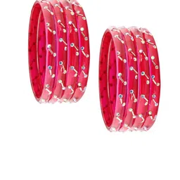 LAVAZZA Set Of 8 Zircon Diamond & Beads Work Glass Bangles image 3