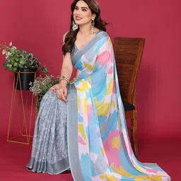 ROOP SUNDARI SAREES Floral Printed Half and Half Saree-image-79