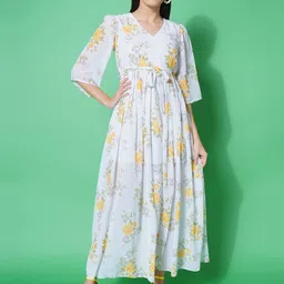 BAESD Floral Print Flared Sleeve Georgette A-Line Midi Dress-image-54