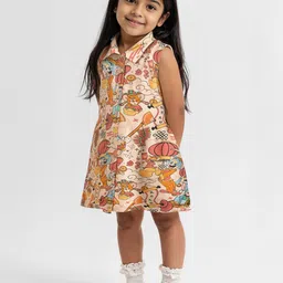 The Souled Store Beige & Brown Cartoon Printed Fit & Flare Dress-image-39