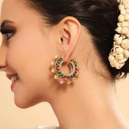 nuyug Yinara Gold-Plated Kundan Studded Circular Shape Hoop Earrings-picture-58