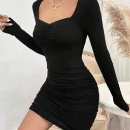 shoptowear Women Bodycon Black Above Knee/Mid Thigh Length Dress image 2