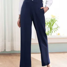 belshy Women Regular Fit Blue Cotton Blend Trousers-picture-21