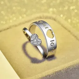 Teeragaj Set Of 2 Heart Matching Wrap and Stone Studded Adjustable Finger Rings image 3