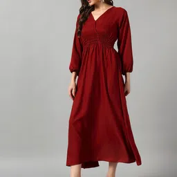 Raiyani Enterprise Women V-Neck Puff Sleeve Empire Midi Dress-picture-17