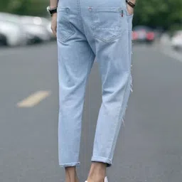 KPOP Men Regular Fit Mid-Rise Highly Distressed Light Fade Jeans image 3