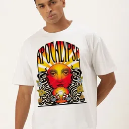 Bene Kleed Graphic Printed Round Neck Drop-Shoulder Sleeves Pure Cotton Oversized T-shirt-image-46