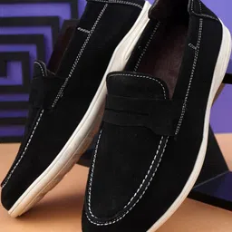 G L Trend Men Woven Design Suede Loafers-image-4