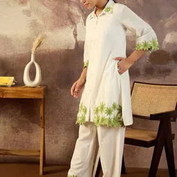 Indo Era Embroidered A-Line Pure Cotton Tunic With Trousers image 4