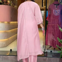 C J Enterprise Women Ethnic Motifs Embroidered Regular Mirror Work Kurta with Trousers & With Dupatta image 2