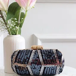 BOXWISH BY BHUMIKA Floral Embroidered Sequinned Velvet Box Clutch image 1