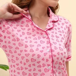 SEPHANI Heart Printed Lapel Collar Pure Cotton Night suit image 5
