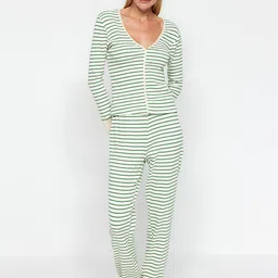 Trendyol Women Striped V-Neck Night suit-picture-29