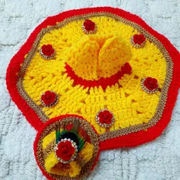fashnita laddu gopal woollen multi color dress with pagdi for 2 no gopal,size 7 inch Dress-picture-38