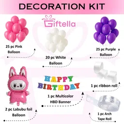 giftella Solid Labubu Foil Balloon with Multicolor Birthday Banner and Purple, Pink & White Balloon image 2