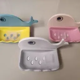 jay damodar Pack of 2 Cute Dolphin Shaped Magic Sticker Wall Mounted Soap Rack x2.180 Plastic Wall Shelf image 2