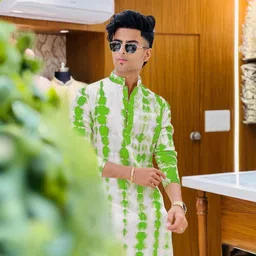 diamond cluster Men Printed Cotton Silk Straight Kurta image 5
